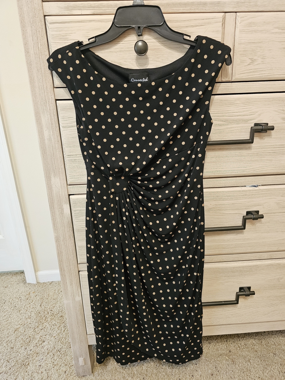 connected apparel Black Midi Dress with Tan Polka Dots